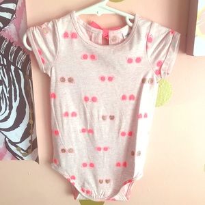 Pink and gold glitter sunglass onesie